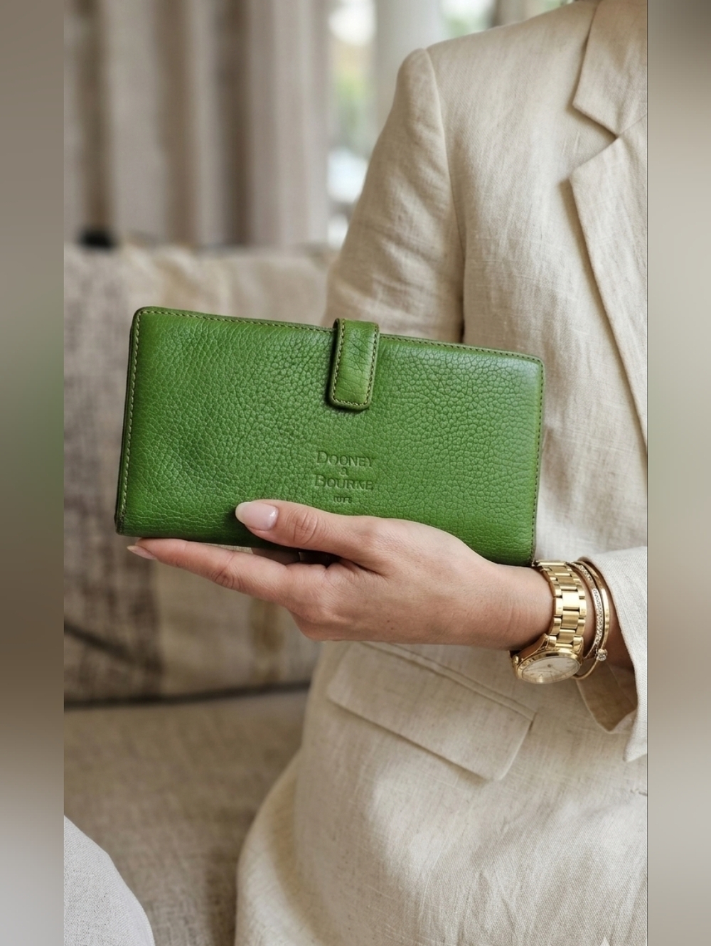 Dooney & Bourke Green Pebbled Leather Continental Long Wallet